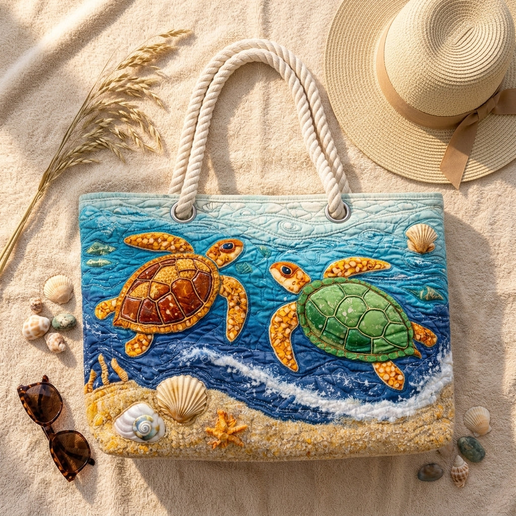 Tropical Turtle Artisan Quilted Beach Bag