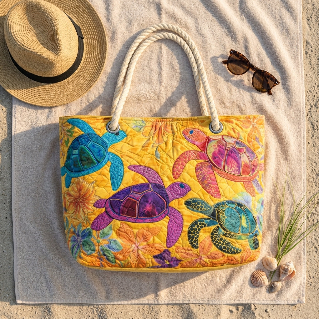 Coral Turtle Dream Artisan Quilted Beach Bag
