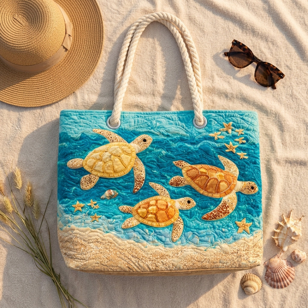 Golden Turtle Coast Artisan Quilted Beach Bag