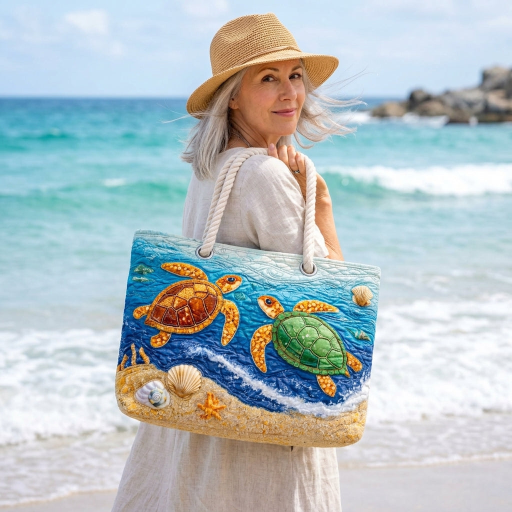 Tropical Turtle Artisan Quilted Beach Bag