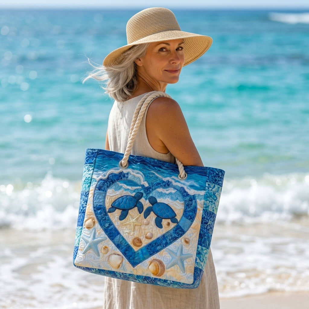 Turtle Serenity Artisan Quilted Beach Bag