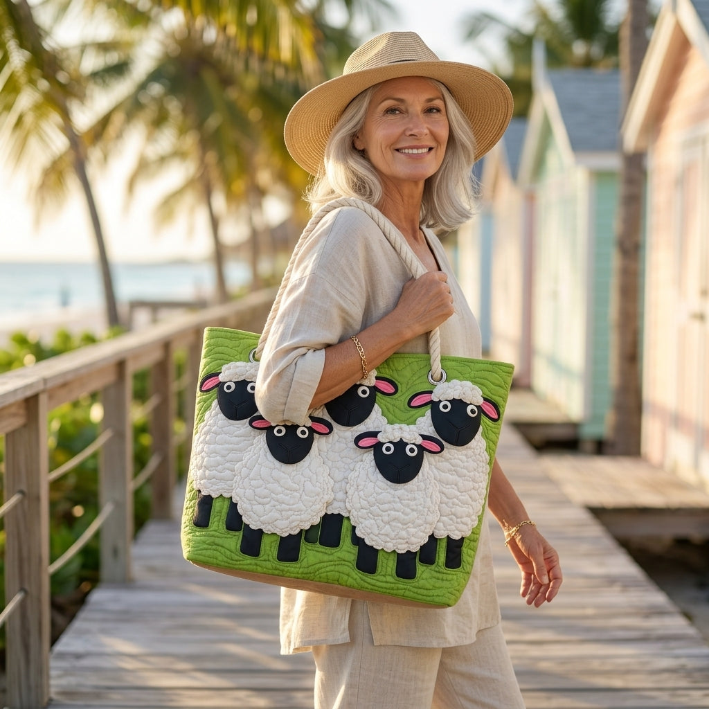 Sky of Sheep Artisan Quilted Beach Bag