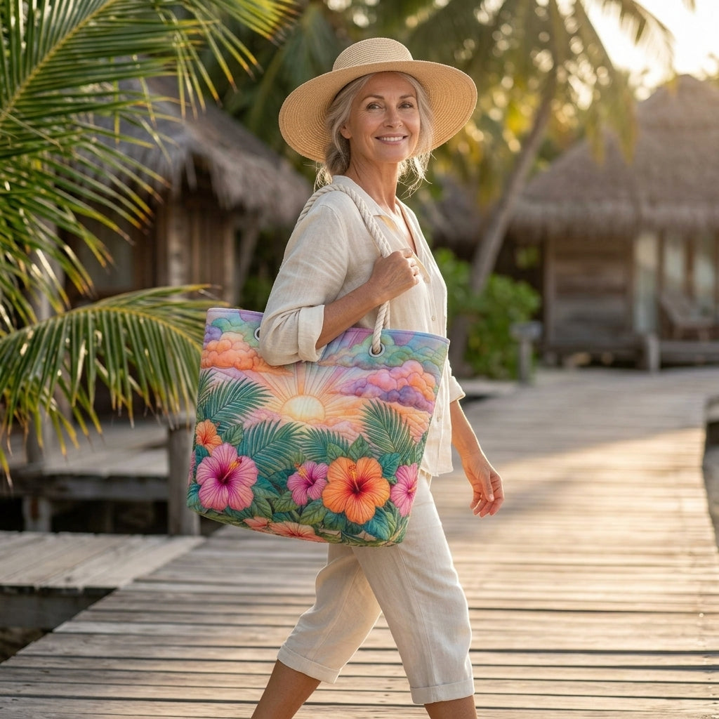 Tropical Dawn Artisan Quilted Beach Bag