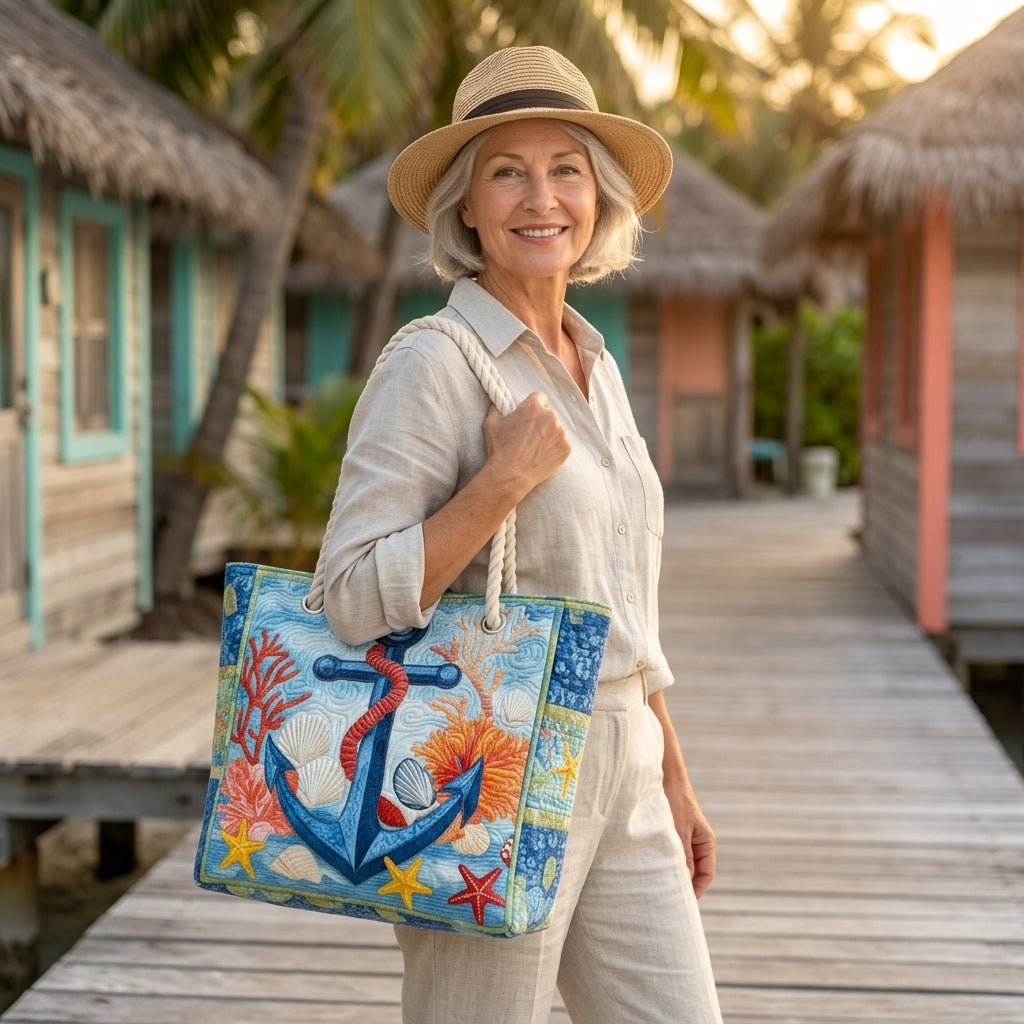 Nautical Anchor Artisan Quilted Beach Bag