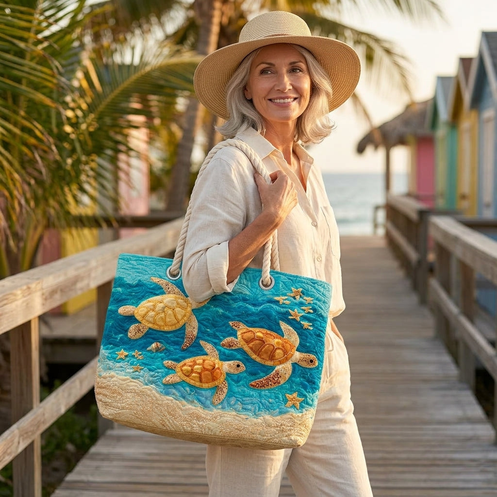 Golden Turtle Coast Artisan Quilted Beach Bag