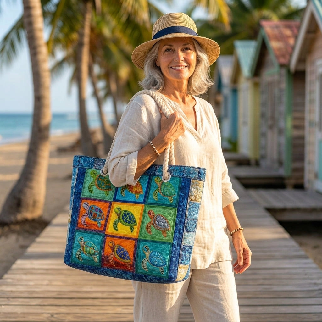 Tranquil Turtle Artisan Quilted Beach Bag