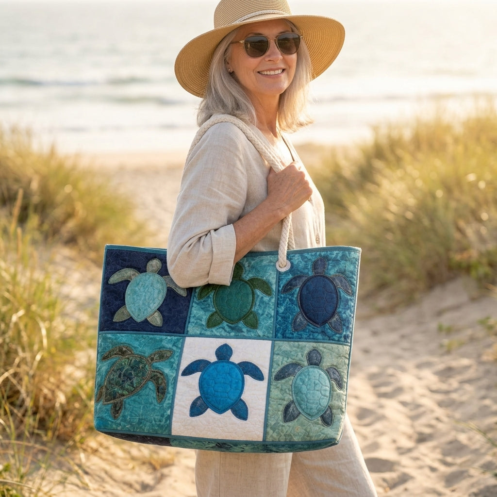 Blue Turtle Artisan Quilted Beach Bag