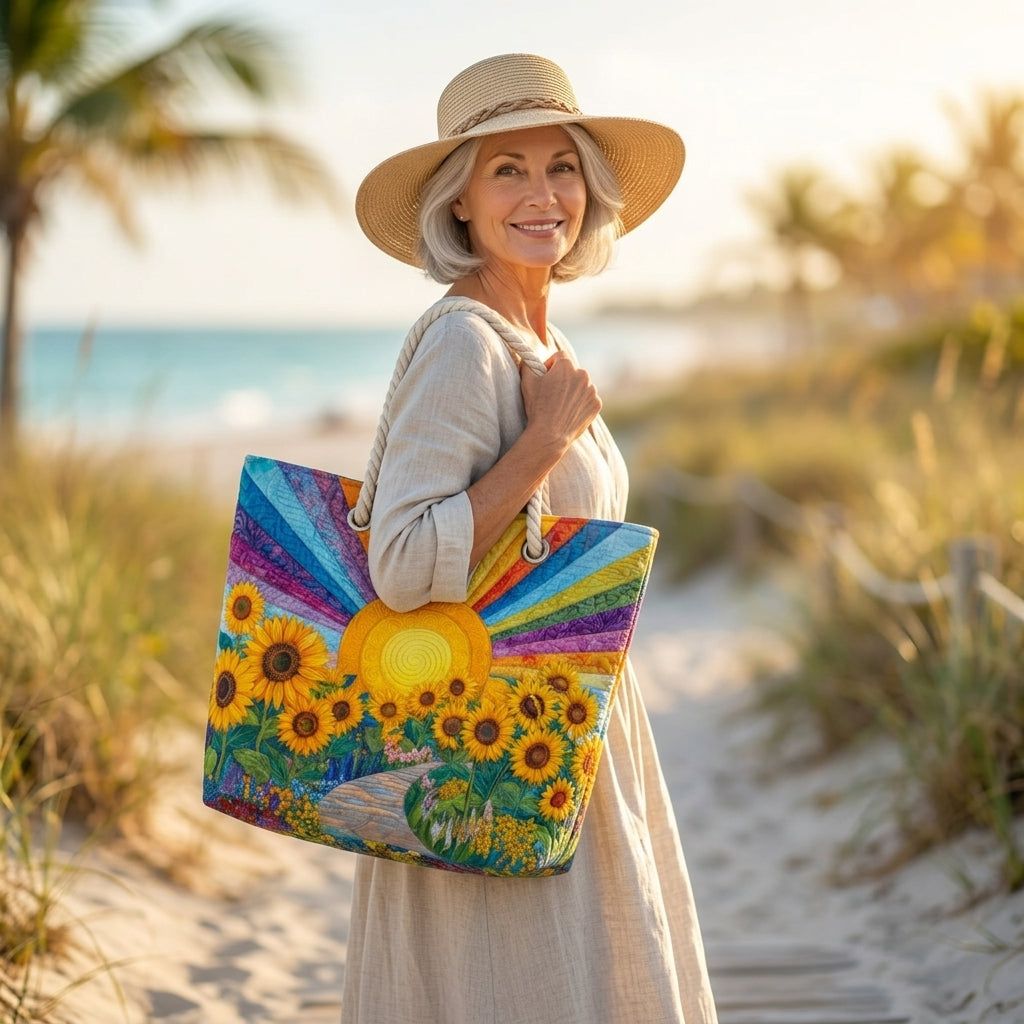 Rainbow Sun Artisan Quilted Beach Bag