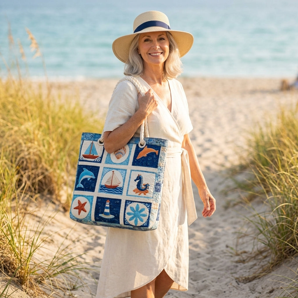 Marine Creatures Artisan Quilted Beach Bag
