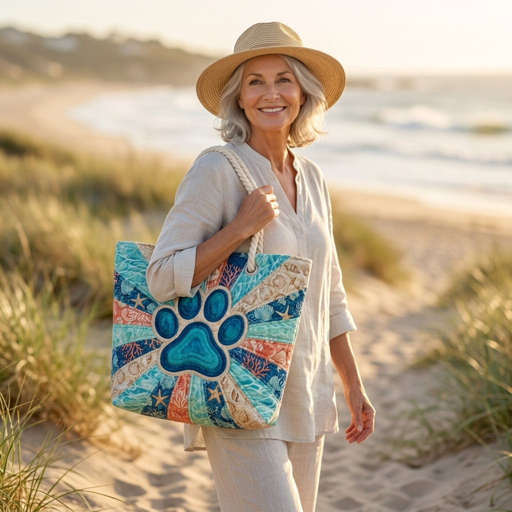 Paw Print Artisan Quilted Beach Bag