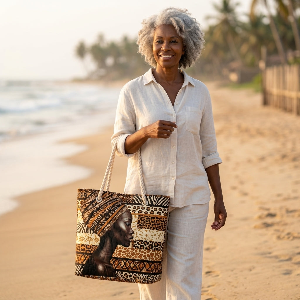 Queen of Melanin Artisan Quilted Beach Bag