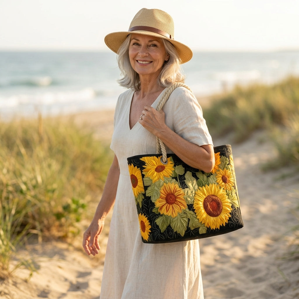 Sunflower Artisan Quilted Beach Bag
