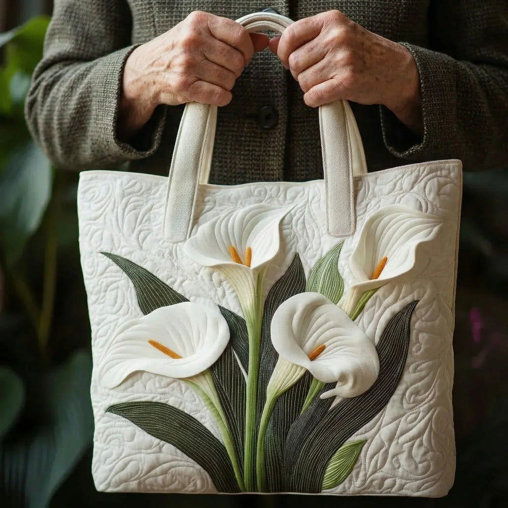 White Lilies Artisan Quilted Bag