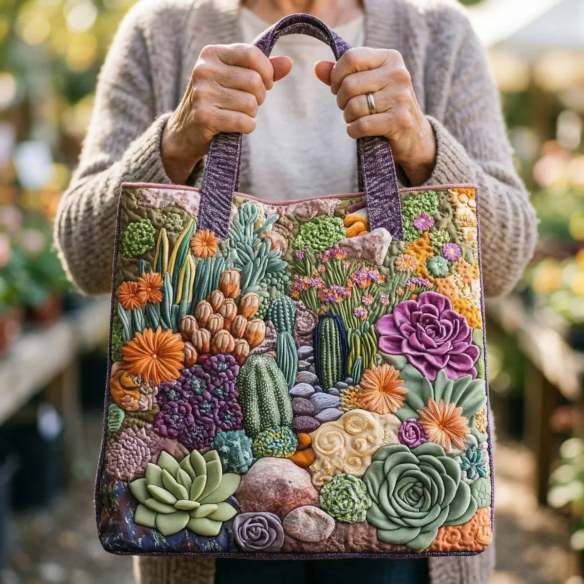 Succulent Garden Artisan Quilted Bag