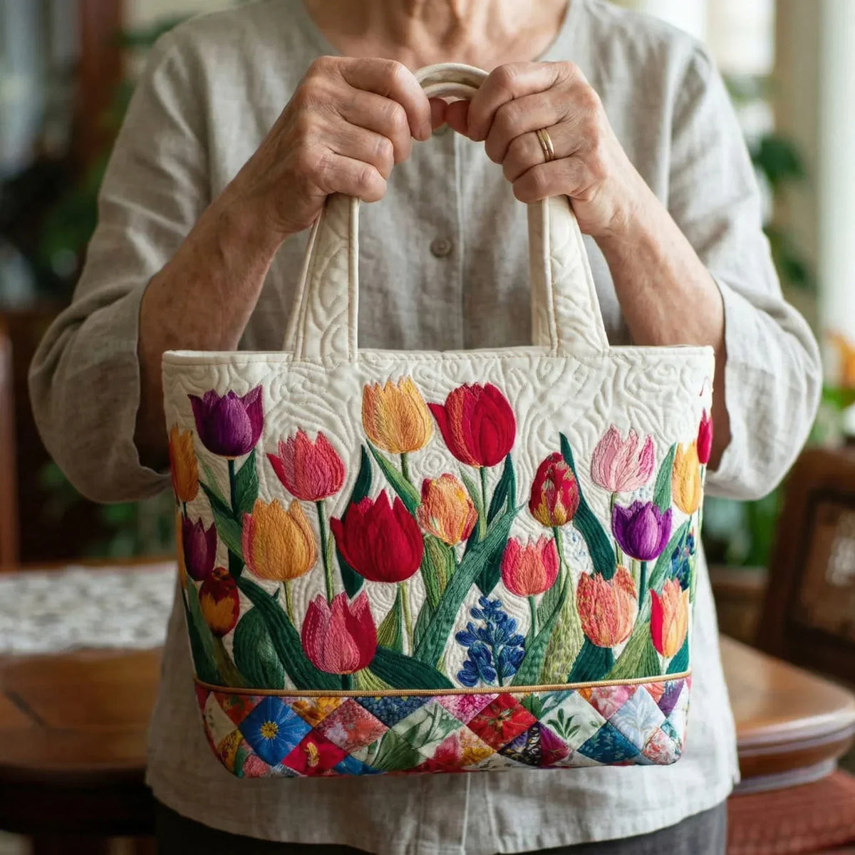 Tulip Garden Artisan Quilted Bag