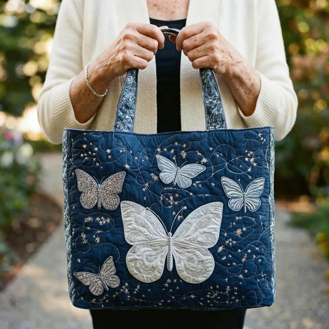 Silver Butterfly Artisan Quilted Bag