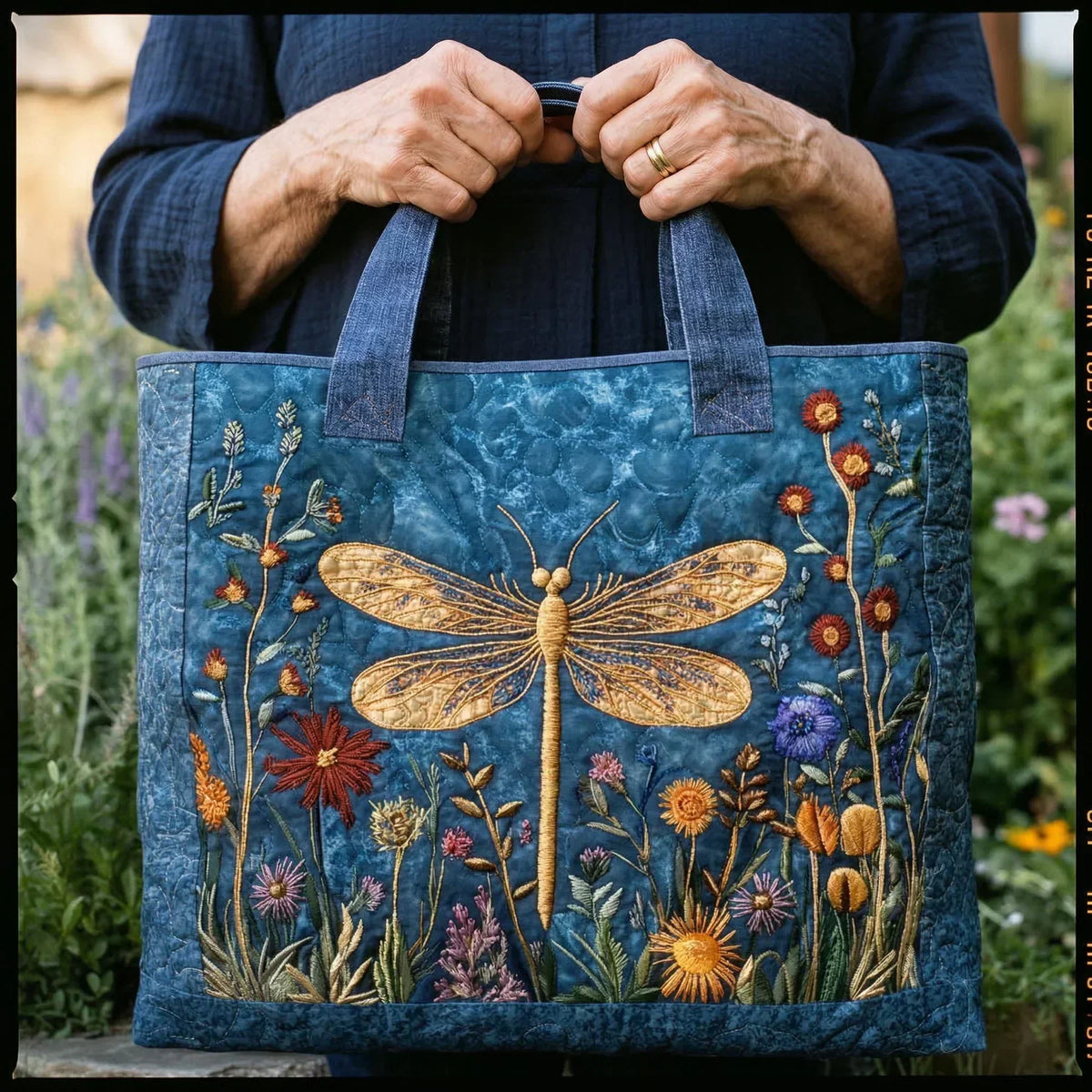 Golden Dragonfly Artisan Quilted Bag
