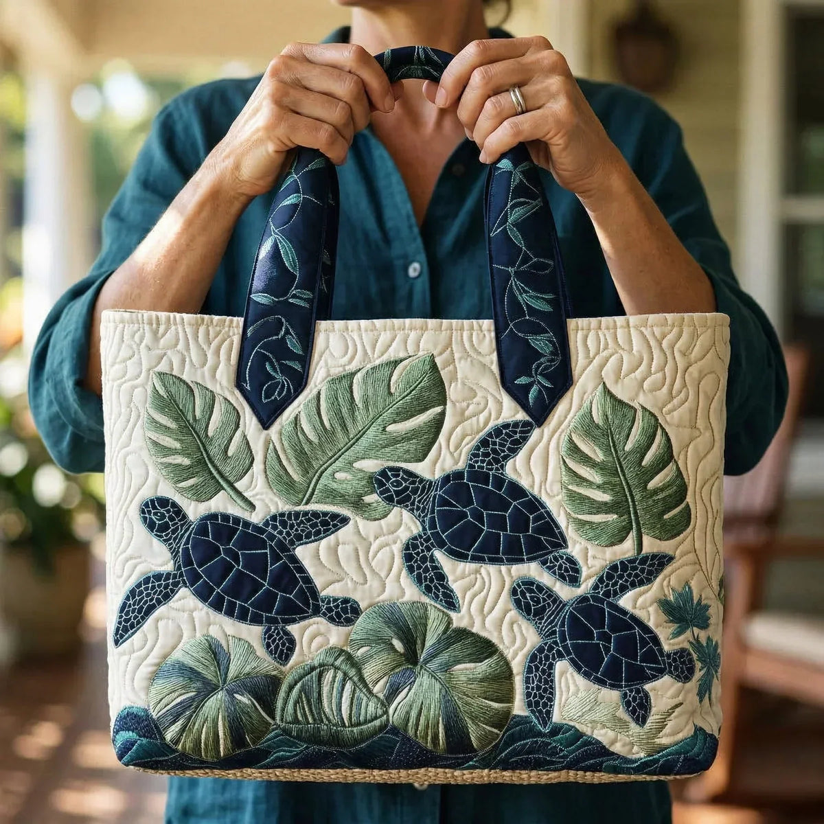Grace of the Sea Turtle Artisan Quilted Bag