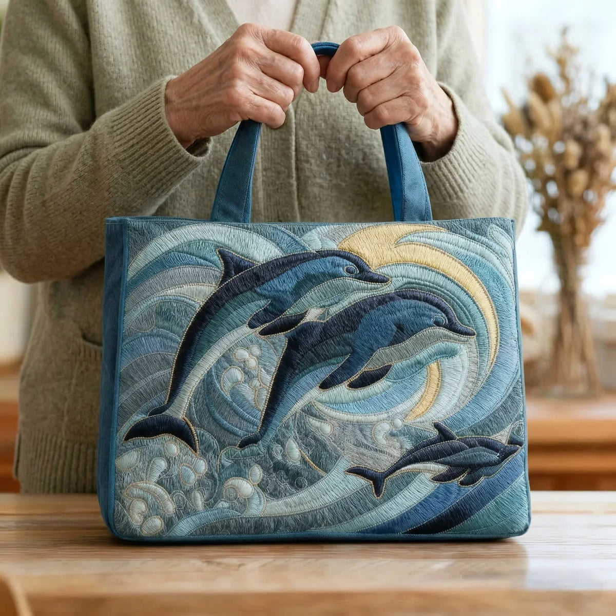 Ocean Dolphin Artisan Quilted Bag