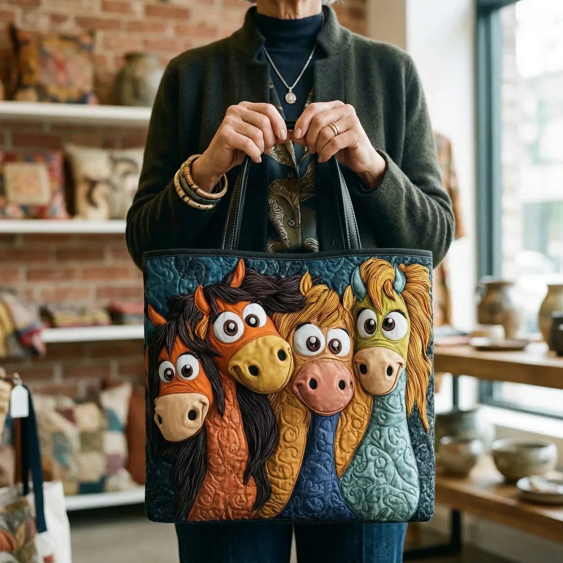Playful Ponies Artisan Quilted Bag