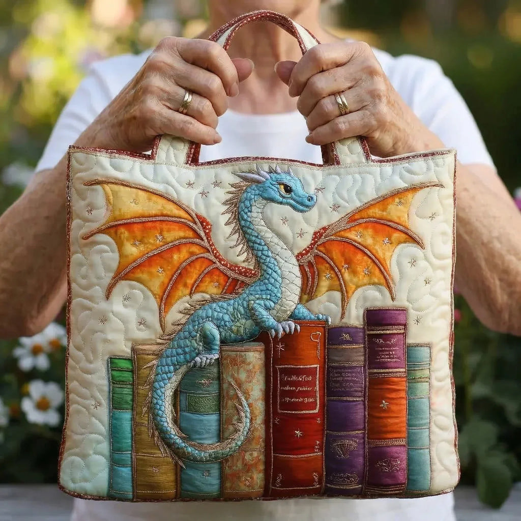 Emerald Dragon Book Guardian Artisan Quilted Bag