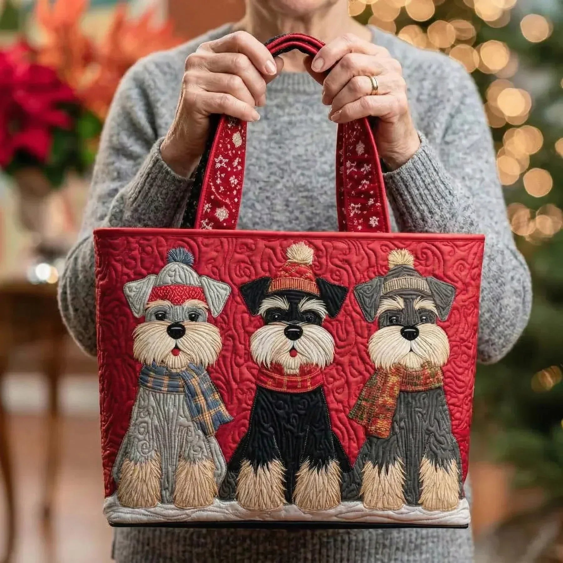 Trio of Schnauzers Artisan Quilted Bag